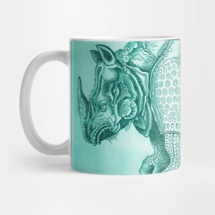 Teal Rhino Antique Engraving Mug